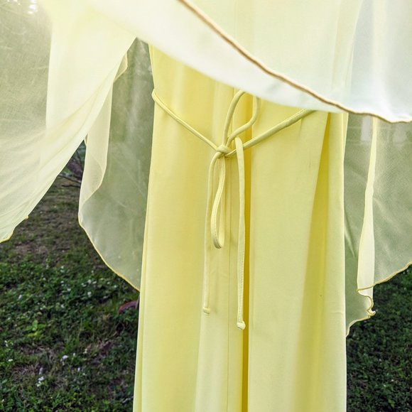 Vintage Yellow Goddess Long Dress with Chiffon Drape and Waist Tie - X-Small? - Picture 6 of 16